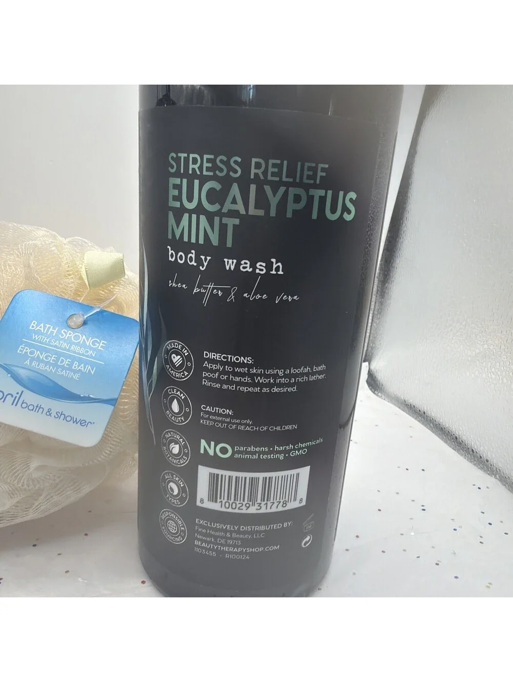 2 Pack Botanical Spa Therapy Eucalyptus Mint Body Wash 33oz Shea Aloe + Sponge